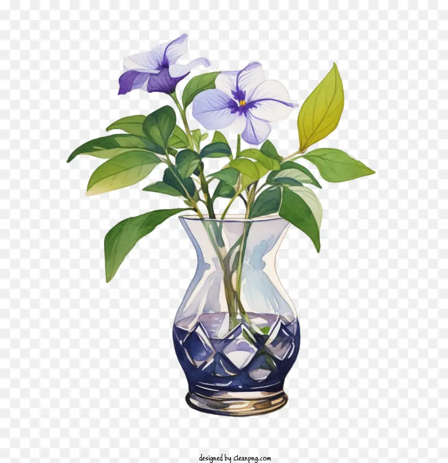 Vinca Blume Vase Purpurblüten blaues Glasblumenarrangement - 