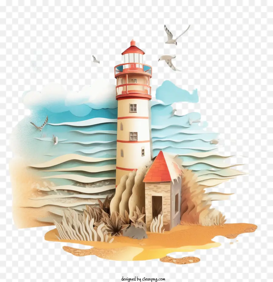 lighthouse
 paper art lighthouse light house sand seagulls