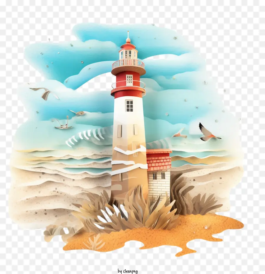 lighthouse
 paper art lighthouse light house beach ocean