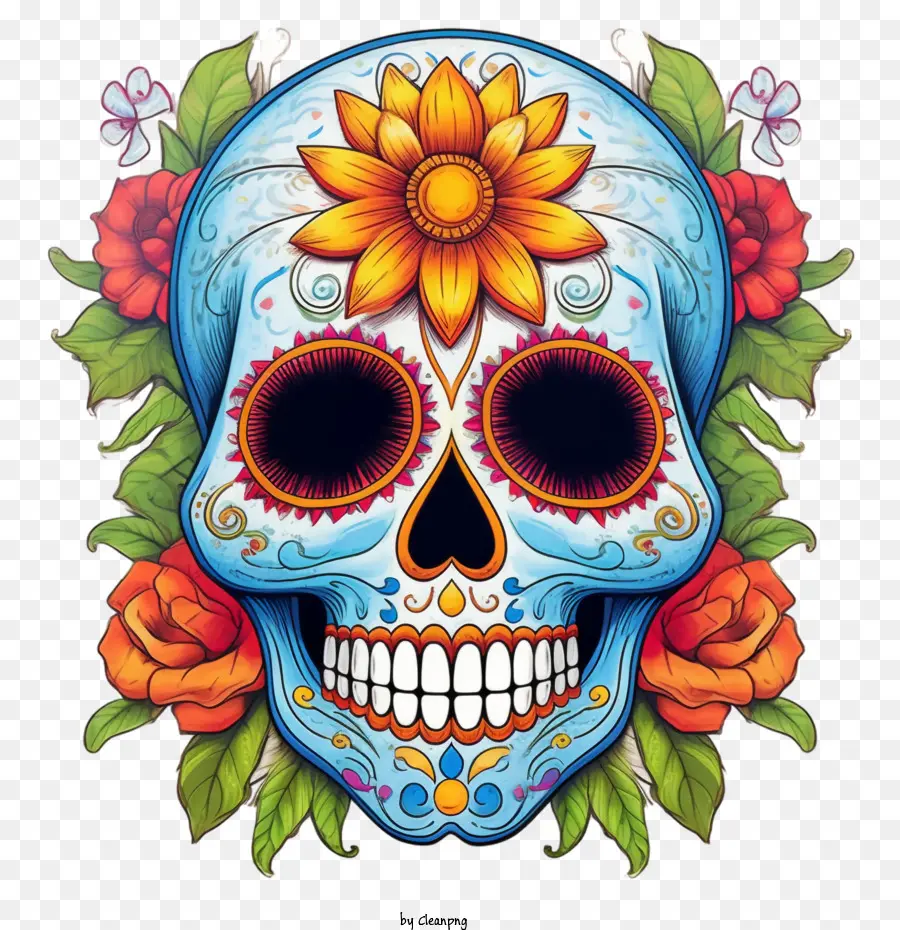 sugar skull skull day of the dead colorful flowers