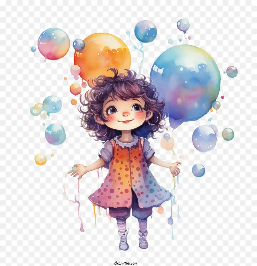 Bubbles Girl Aquarell Blasen spielerisch - 