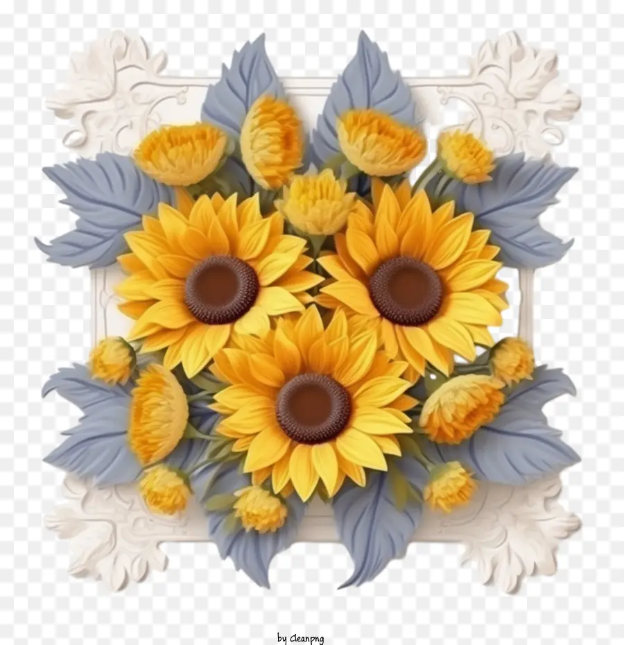 sunflower frame sunflowers bouquet yellow blue
