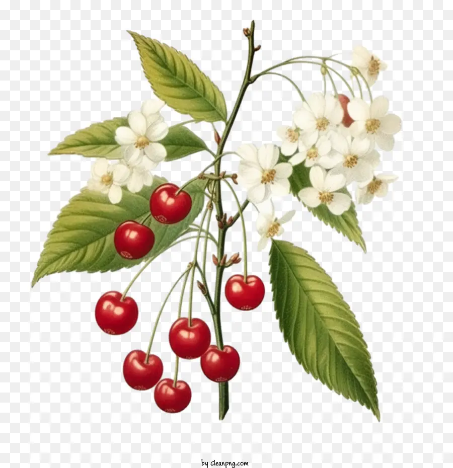 cherry branch cherries branch leaves red