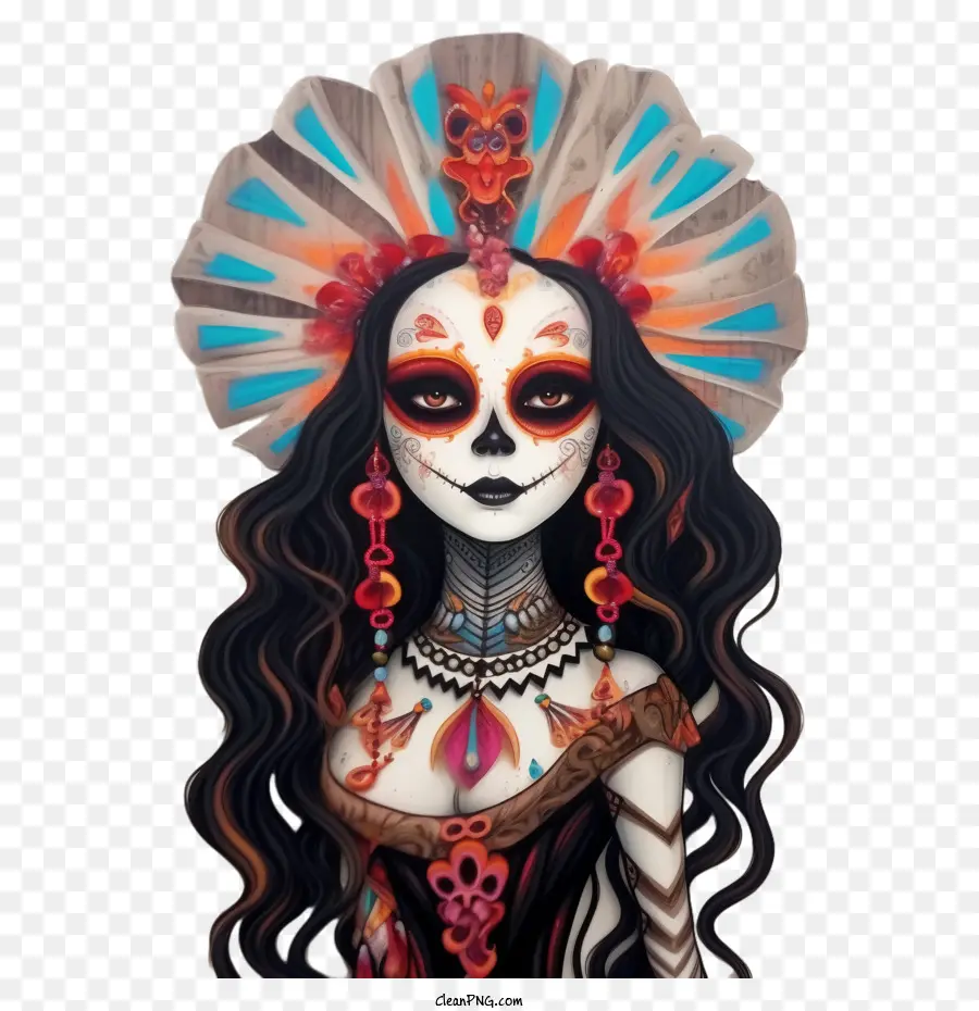 Skelita Calaveras Woman Skull Face Tranh trang phục - 