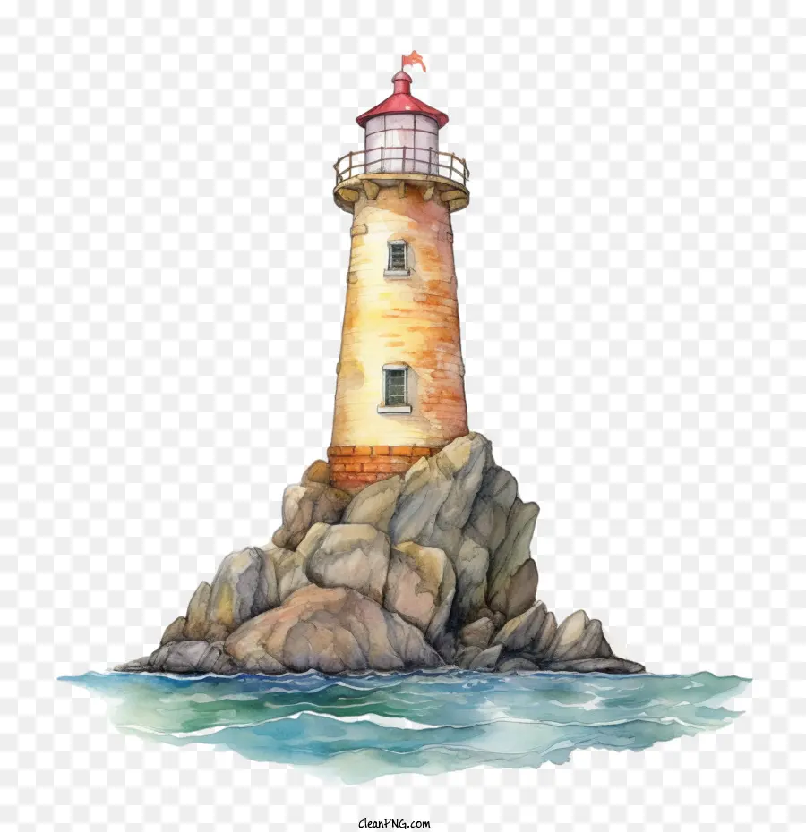 Lighthouse Lighthouse Watercolor Seaside Rocky Cliff - 