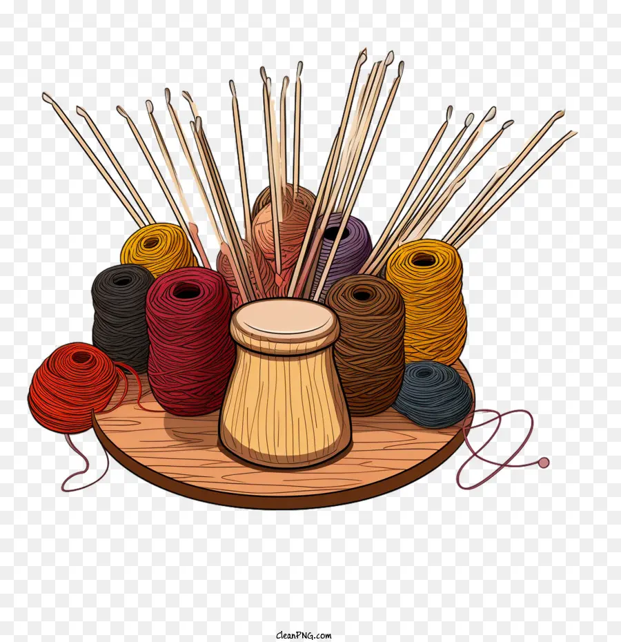 knitting yarn needles wooden stand knitting
