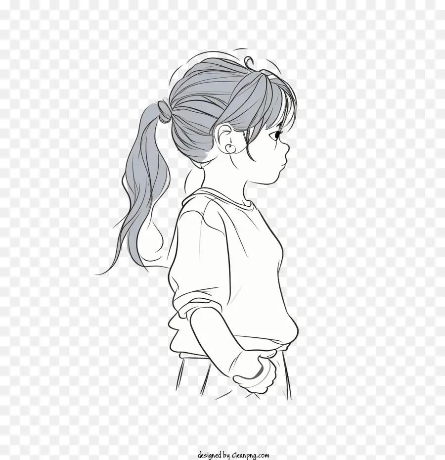 one line girl girl ponytail back view long hair