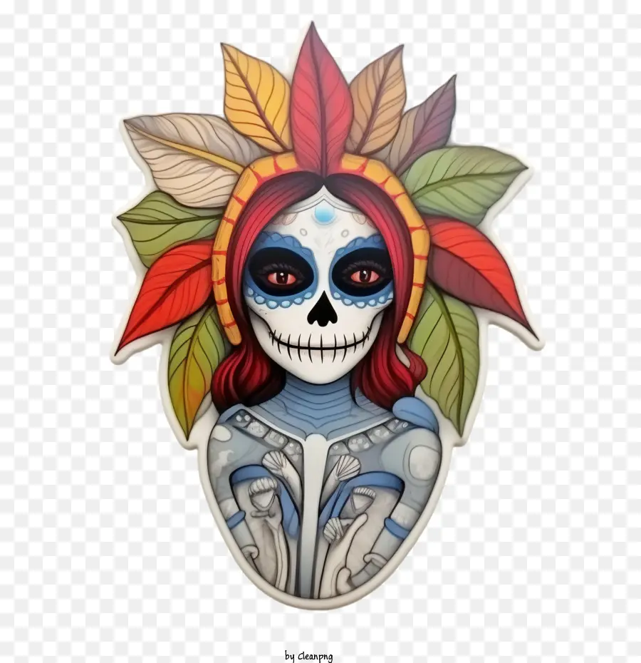 Skelita Calaveras Skull Sugar Skull Skull với Sọ hoa với lá - 