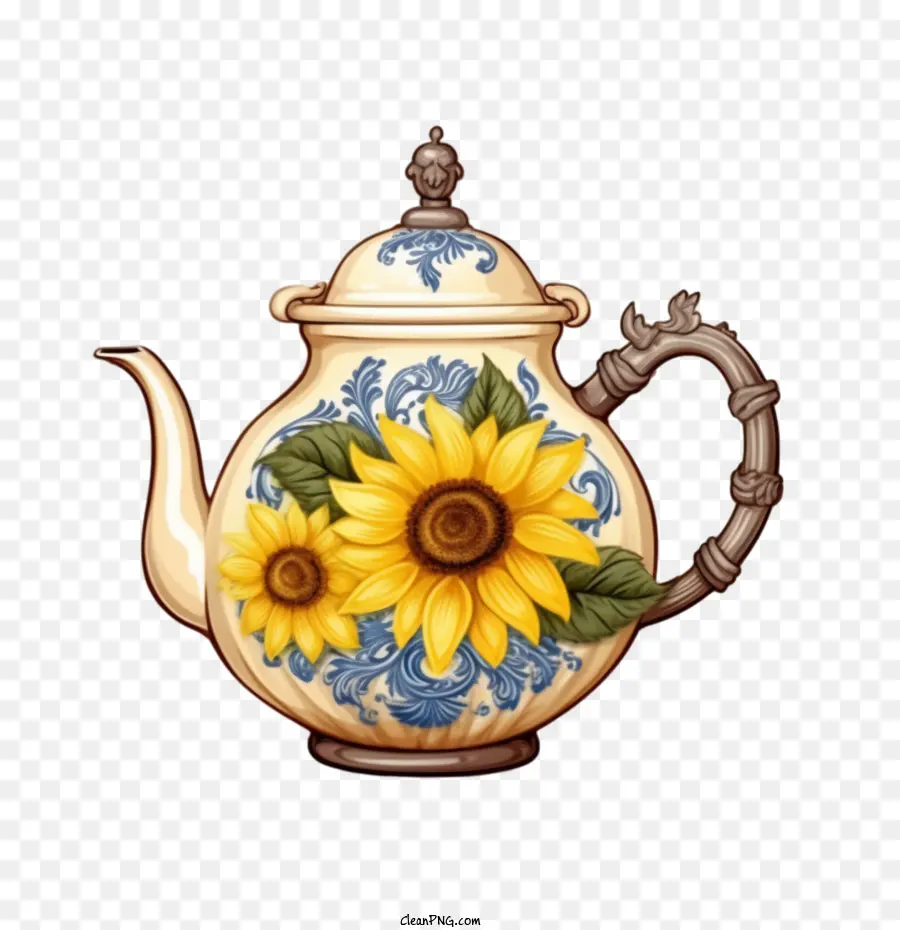 ấm trà hoa hướng dương trà cổ điển trang trí công phu - 