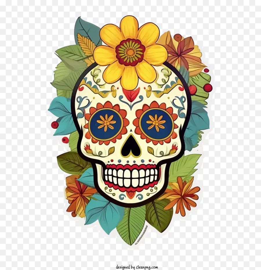 sugar skull colorful skull flowers pattern