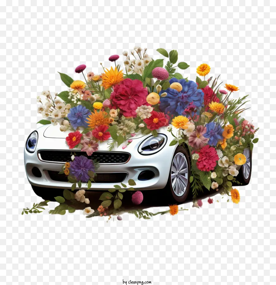 car car flowers floral arrangement white car