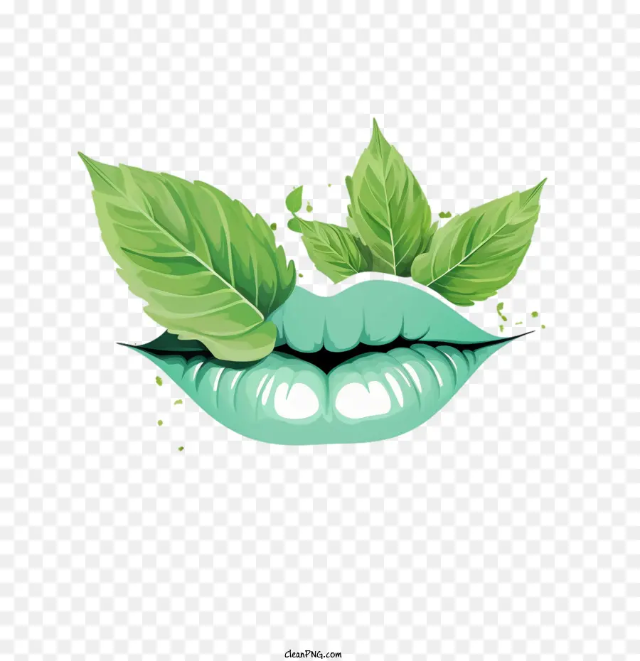mouth
 breath
 refreshing mint lipstick green leaves