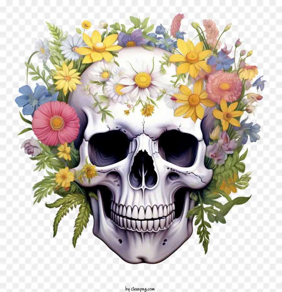 skull skull floral crown flowers leaves
