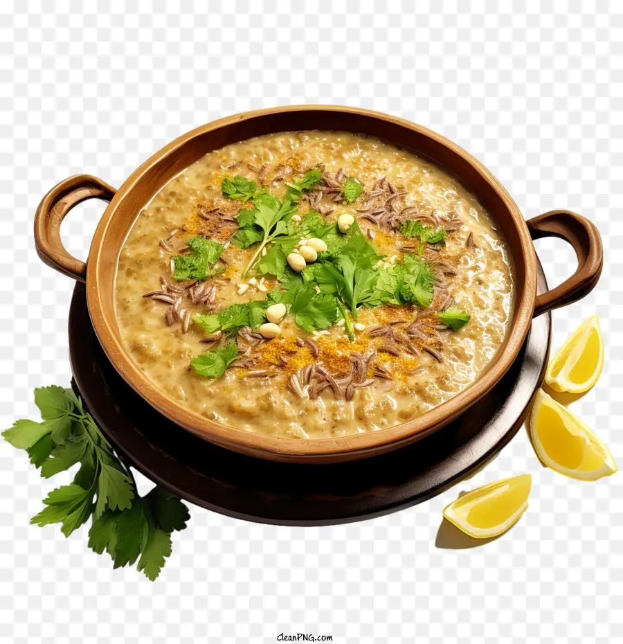 haleem muharram rice soup lemon garnish