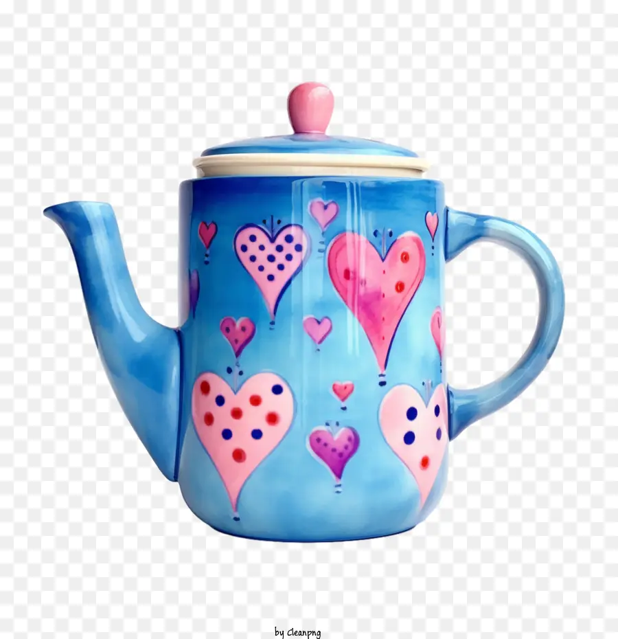 teapot heart blue tea pot hand painted