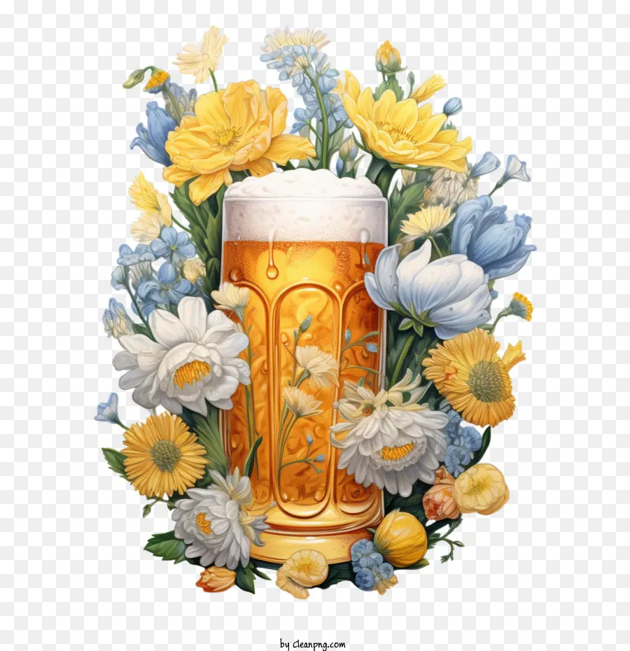 beer beer glass flowers yellow
