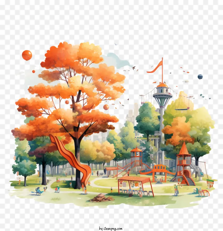 national hop-a-park day children's park autumn colors playground trees