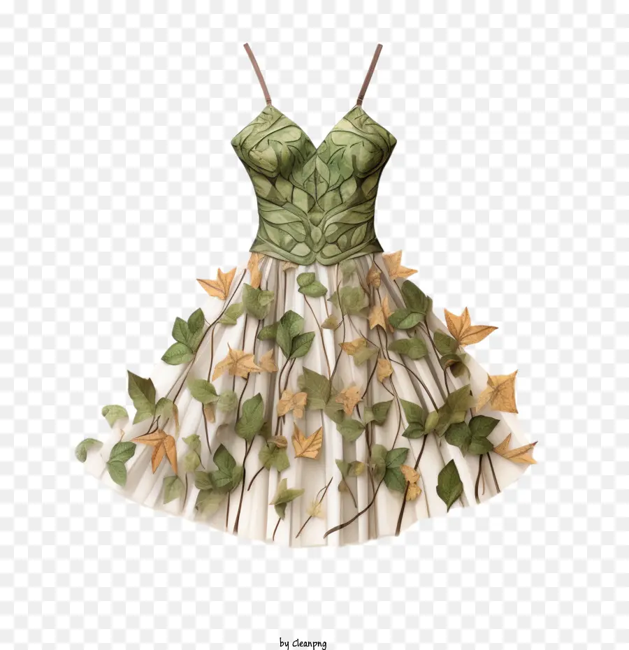 Kleid florale Kleid grün weiße Blätter - 
