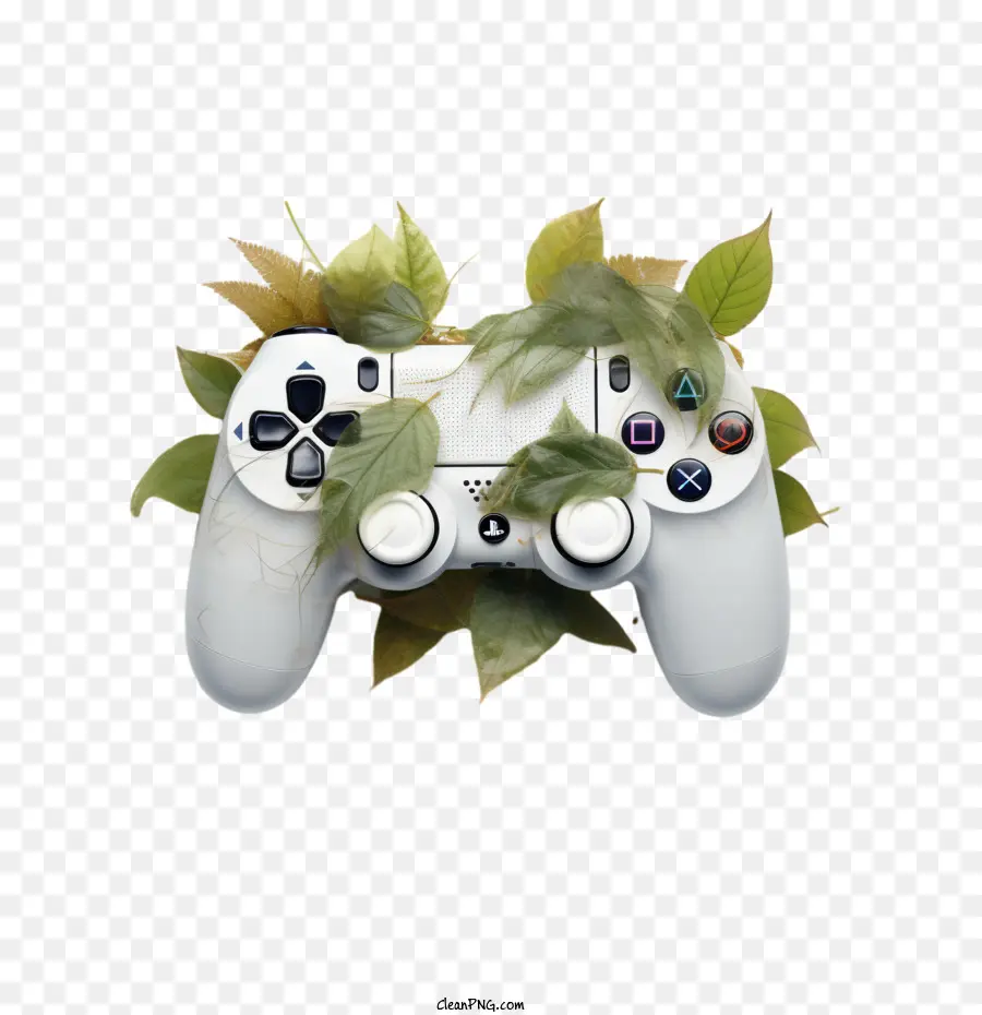 playstation controller white controller leaves nature
