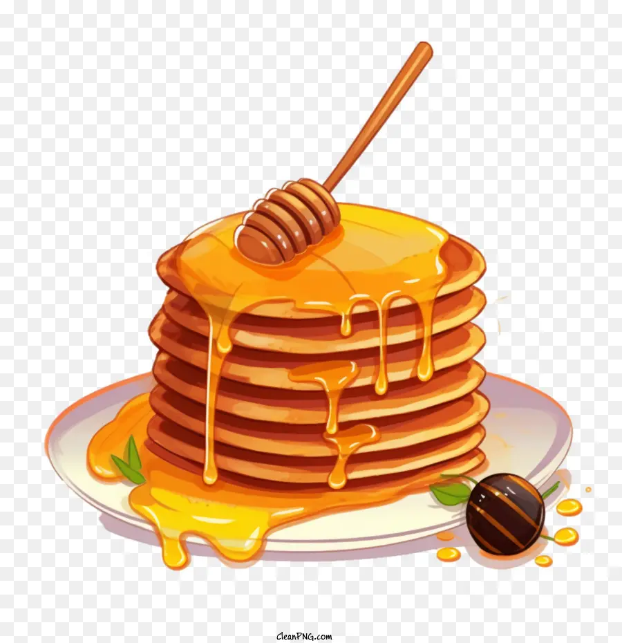pancake pancakes syrup honey stack