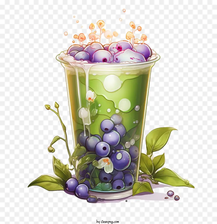 matcha bubble tea fruit blueberry juice cup