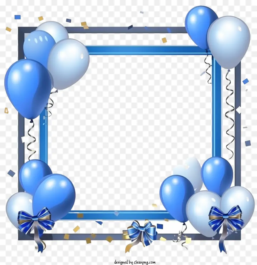 birthday party frame blue white balloons confetti