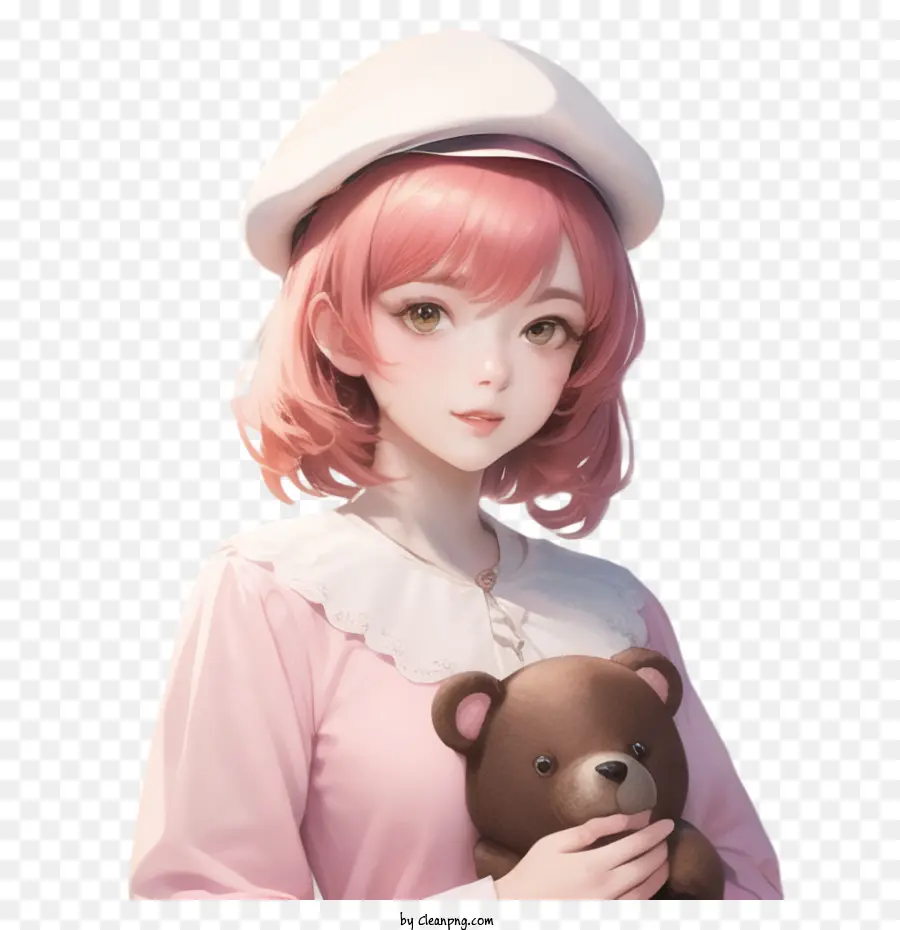 Cartoon Girl Girl Pink Girl con capelli rosa ragazza in outfit rosa ragazza in un cappello bianco - 