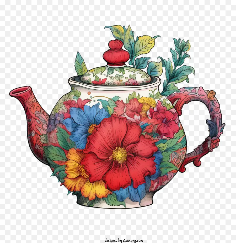 teapot floral vibrant colorful artistic