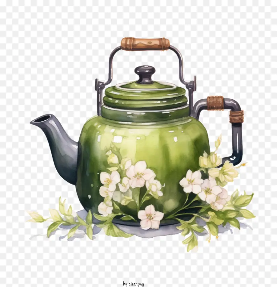 teapot green tea pot tea set flowers vintage