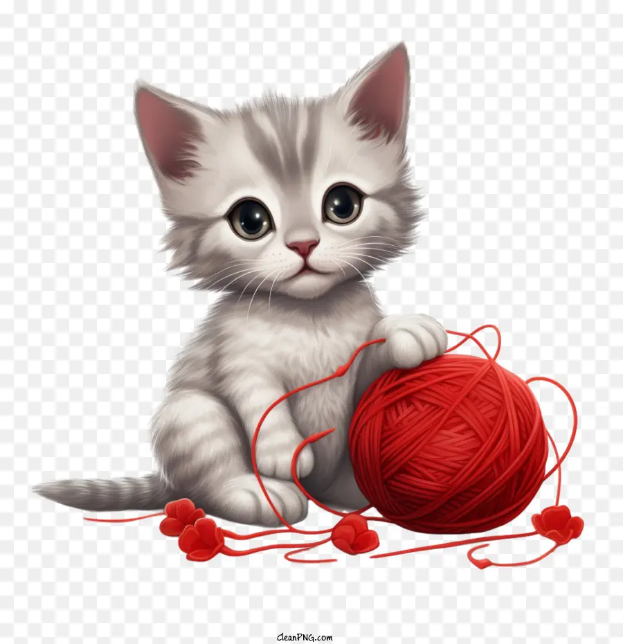 cat playing yarn ball cat kitten grey soft