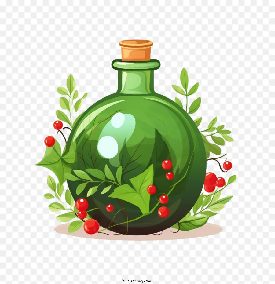 magic potion medicine bottle herbal remedy green bottle red berries