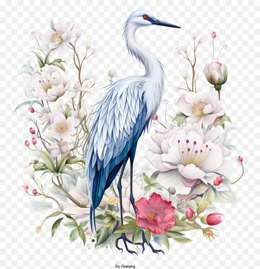 crane flower floral bird watercolor blue heron