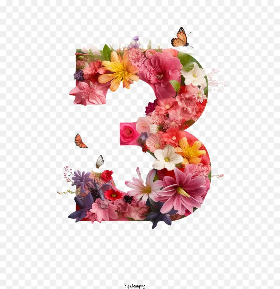 number 3 flower floral colorful bright cheerful