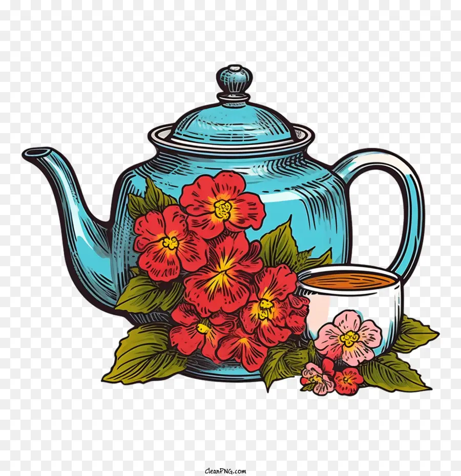 teapot vintage tea kettle tea pot flowers tea cups