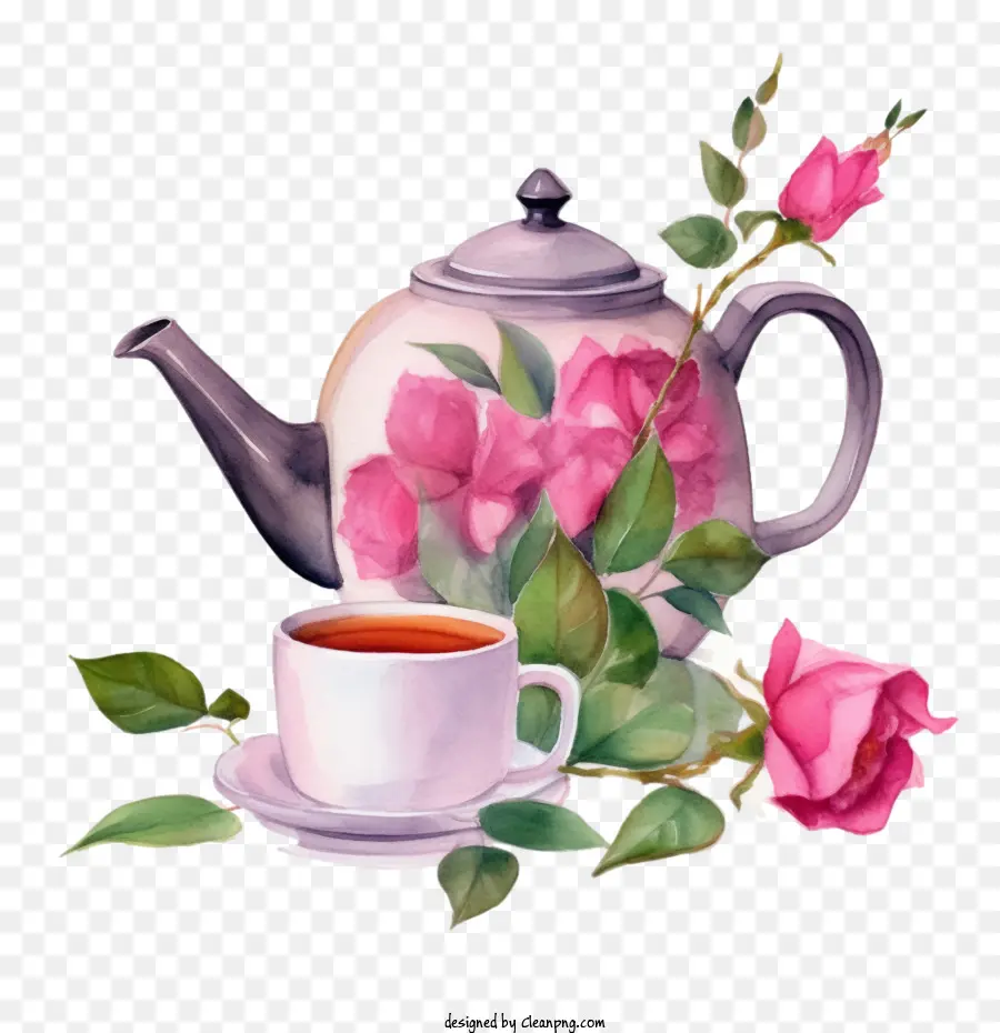 Teekanne Tee Pot Roses Tasse Untertasse - 