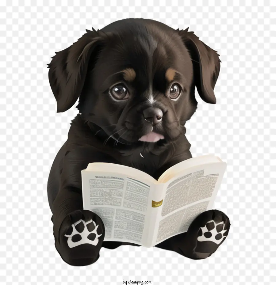 reading book pug puppy black and white reading