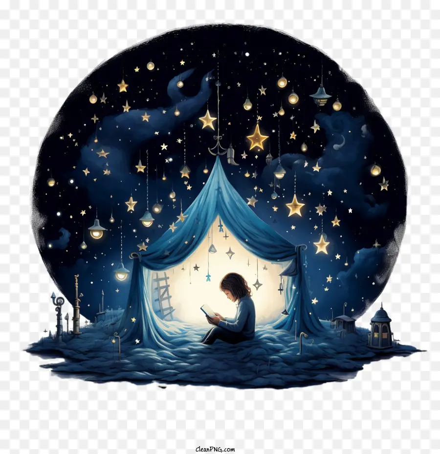 Ngủ toàn cầu dưới những vì sao đêm Starry Night Girl đọc Lều bầu trời - 