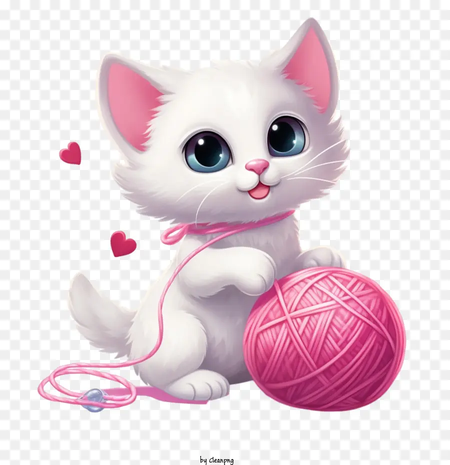 cat playing yarn ball kitten white cute fluffy