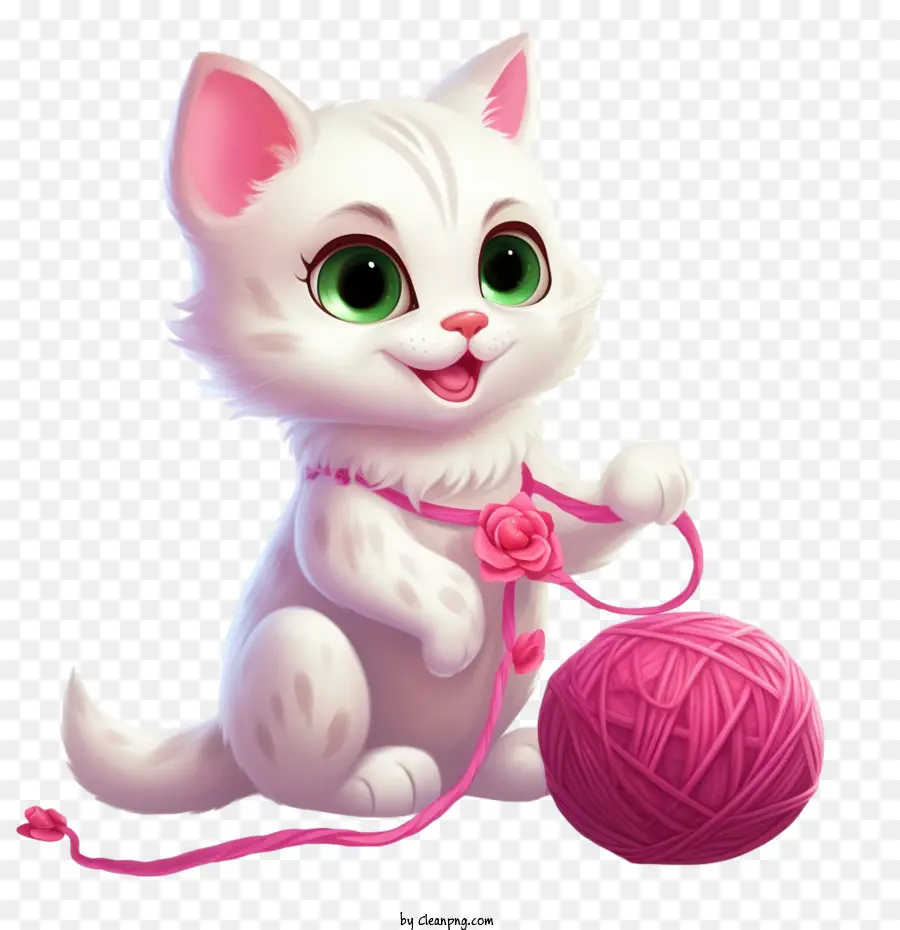 Katze spielt Garnball Kätzchen weiße Katze süße Katze weiche Katze - 