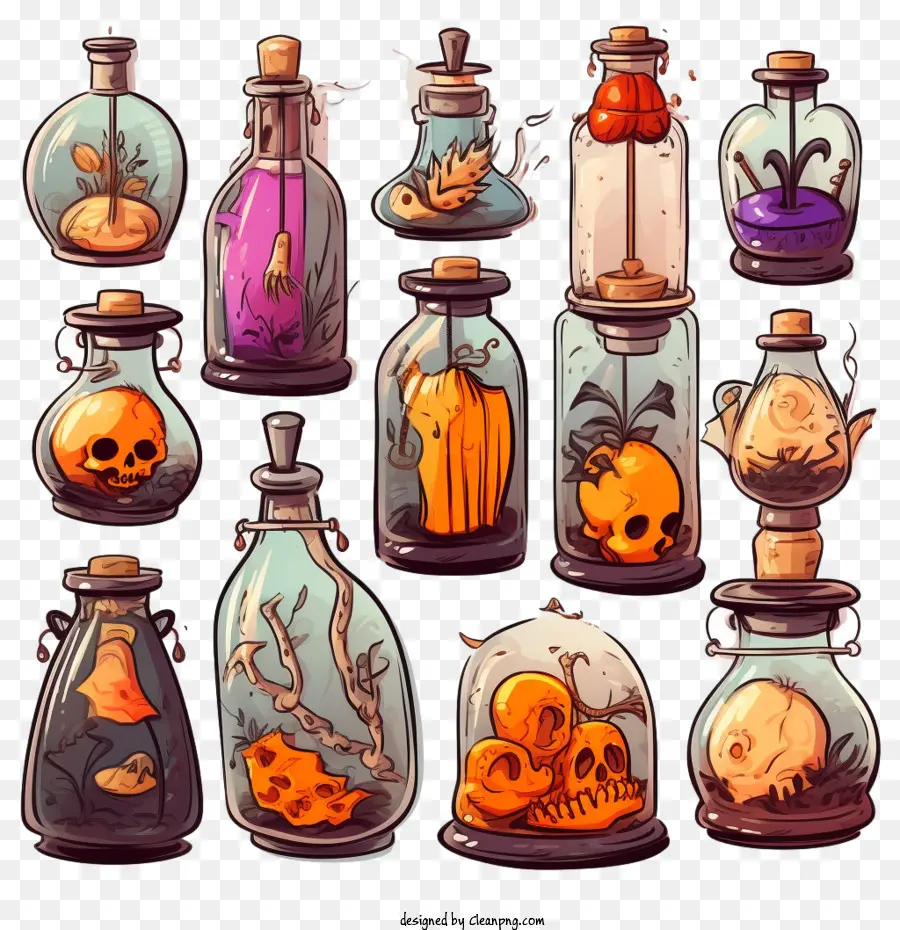 magic potion bottles
 magic potion glass jars bones skulls