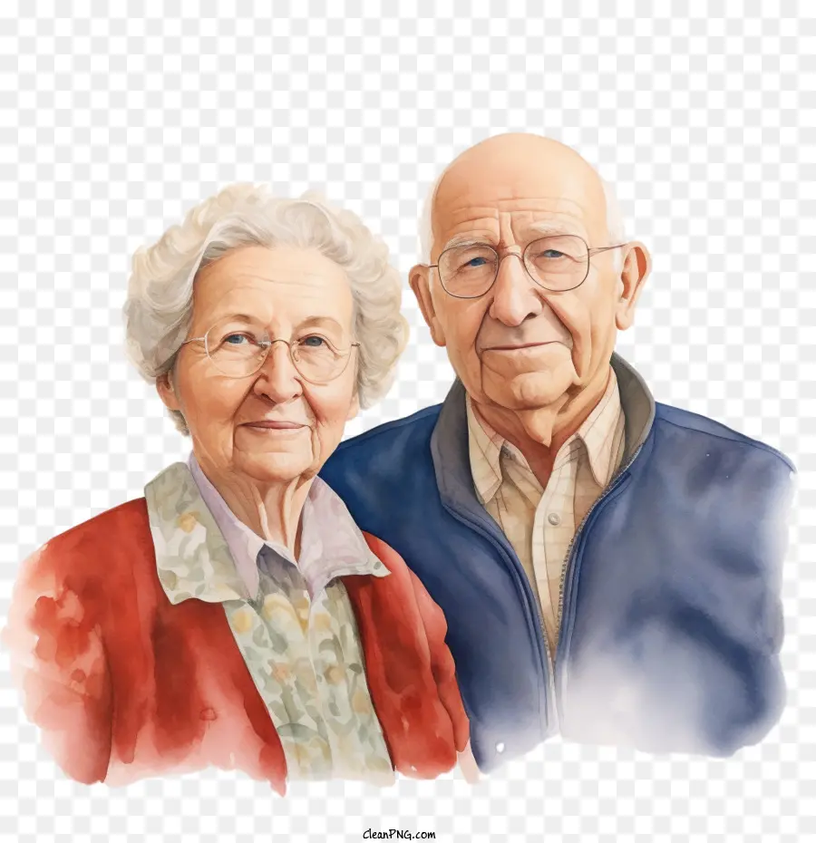 Ngày quốc tế của những người lớn tuổi, cặp đôi màu nước bức tranh màu nước màu sắc thể hiện tự nhiên - 