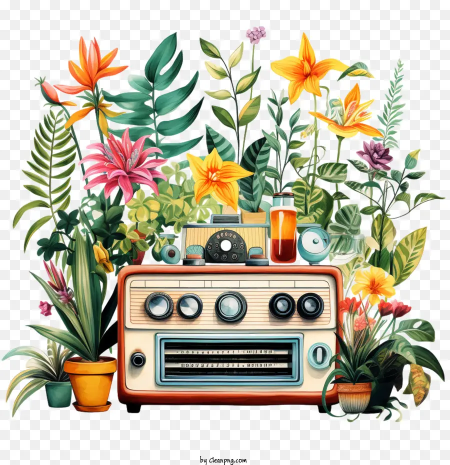 Ngày phát thanh quốc gia hoa Vintage Radio Garden Plants - 