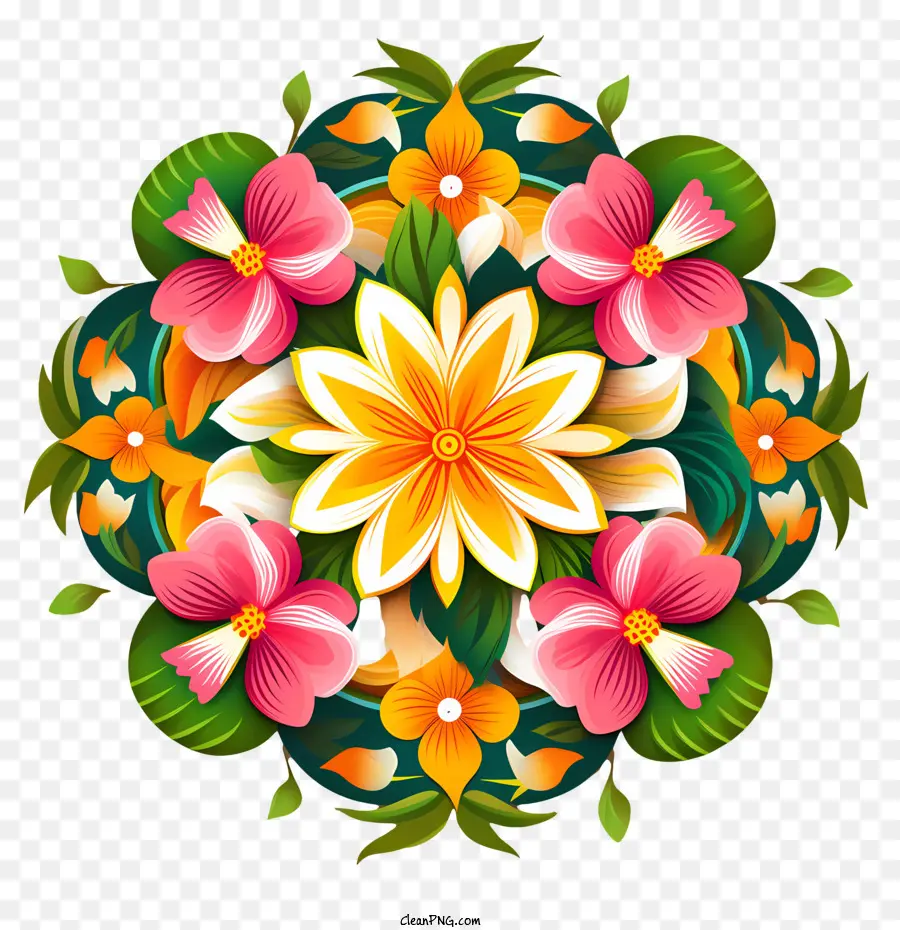onam floral rangoli flower colorful circular decorative