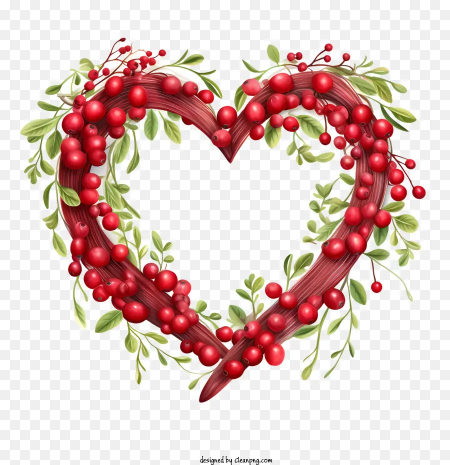 cranberries heart frame holiday wreath red berries green leaves