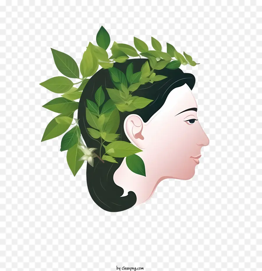 abstract face green leaves woman's head wreath green