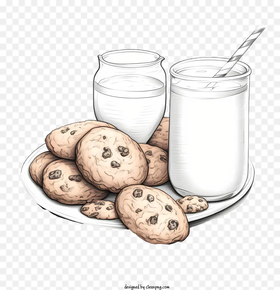 cookies and milk cookies milk bowl plate