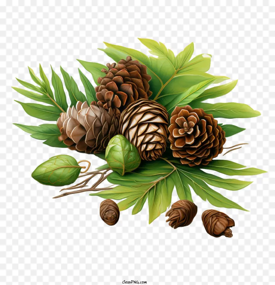 pinecone pine cones leaves green organic