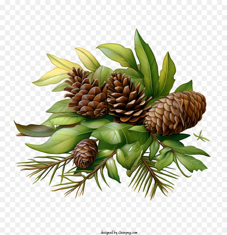I coni di pinone di pinecone lascia il verde marrone - 