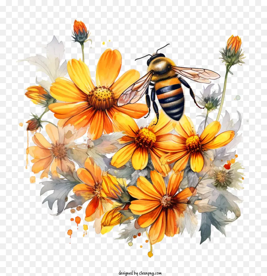 world honey bee day bee flower yellow watercolor