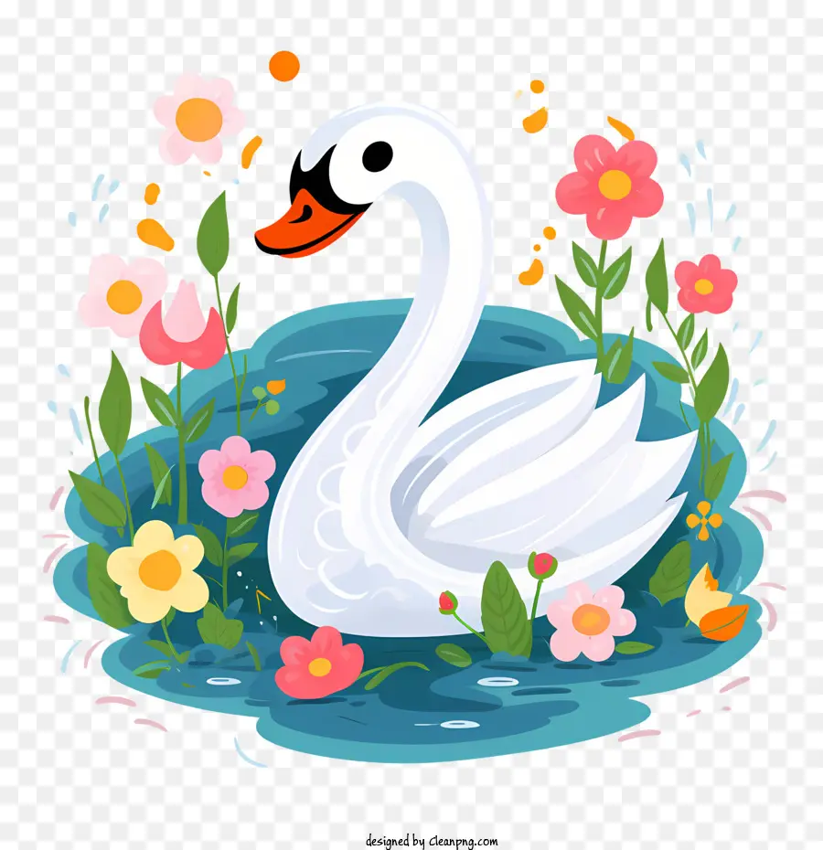 swan swan lake flowers water